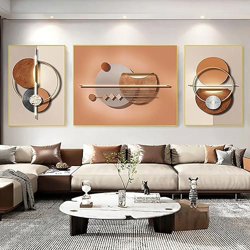 Homary Decoration Murale Art mural abstrait Moderne sur Toile, Lot de 3 Peintures Géométriques avec Cadre, Deco Murale Salon