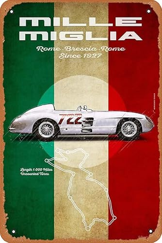 muecddoa Mille Miglia Rennbahn Vintage Poster Metall Blechschild 20,3 x 30,5 cm Vintage Retro Man Cave Wanddekoration