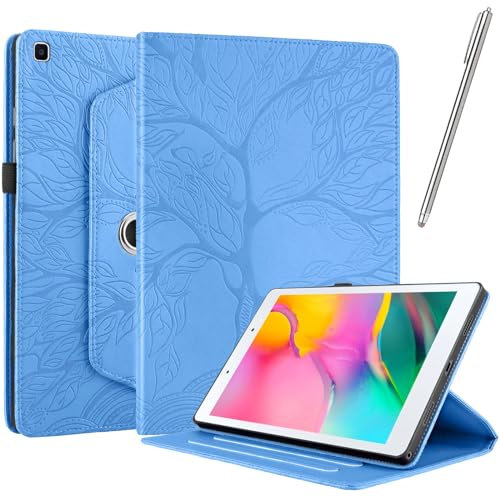 Netany Rotating Custodia per Samsung Galaxy Tab A 8.0 2019 (Sm-T290 / Sm-T295), con penna PU Pelle Flip Cover, con portapenne Supporto Rotazione 360 Protettiva Cover - Blu