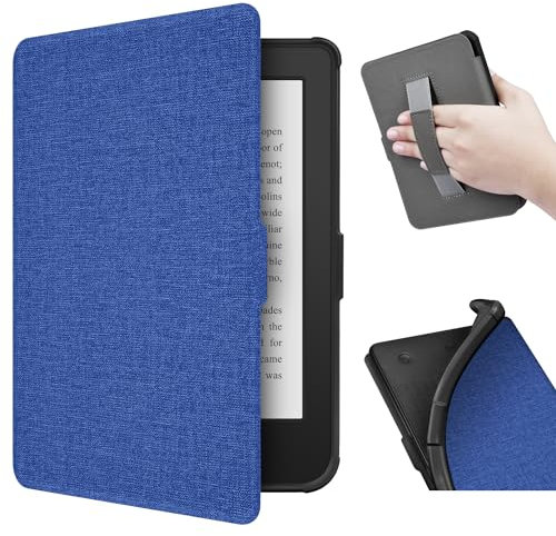 ERUNTO Coque pour Kobo Clara 2E 6 (Version 2022)/Tolino Shine 4, Coque en TPU avec Texture en Tissu et Dos de Ceinture, Coque magnétique avec Fonction Veille/réveil Intelligent (Bleu)