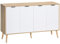 HOMCOM Aparador de Cocina Mueble Auxiliar de Cocina con 4 Puertas con Patrón de Espiga Patas de Madera y Estantes Ajustables Mueble Buffet para Comedor Salón 120x35x77,4 cm Blanco y Natural