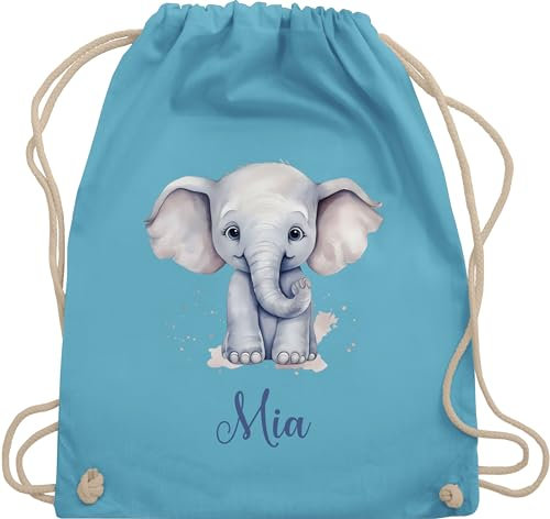 Turnbeutel Rucksack - Zootiere - Elefant Dickhäuter Grauer Riese Rüsseltier - Unisize - Hellblau - tasche für kita elefanten geschenke beutel und elefantenmotiv sportbeutel junge elephant