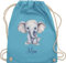 Turnbeutel Rucksack - Zootiere - Elefant Dickhäuter Grauer Riese Rüsseltier - Unisize - Hellblau - tasche für kita elefanten geschenke beutel und elefantenmotiv sportbeutel junge elephant