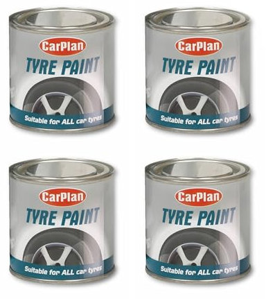 Pack of 4 Tetrosyl Carplan 250ML Tyre Wall Paint Black Specially formulated to provide a decorative black finish on your vehicles tyre side walls, mud flaps and other rubber components.
