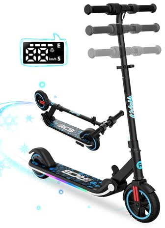 RCB E-Scooter Kinder, E-Roller für Kinder 6-12 Jahren, 150W Motor - Max 16Km/h - Regenbogenlicht - Faltbarer Elektroroller Kinder - LED Anzeige, Geschenk für Kinder und Jugendliche