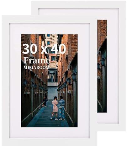 MEGAROOM Bilderrahmen 30x40 cm Weiss 2er Set – Großer Posterrahmen mit Splitterschutz-Plexiglas – Robuste MDF-Holzmaserung für Wandgalerien & Kunstwerke – Sicherer Halt