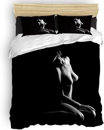Sxakswol Bettwäsche 135x200 Nackte Frau Bettwäsche-Sets Sexy Bettbezug 3D Druck Weiche Mikrofaser 3 Teilig Bettbezüge mit Reißverschluss und 2 Kissenbezug 80x80cm v50