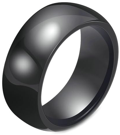 Gualiy Keramik Ring für Herren, Schwarz Eheringe Partnerringe 8MM Hochglanzpoliert Band Ring Größe 54 (17.2)
