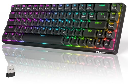 RK ROYAL KLUDGE RK G68 Tastiera Meccanica Wireless Hot Swap 2.4G/Bluetooth/Tastiera da gioco RGB Cablata 65% Layout USA Interruttore Marroni per Win/Mac, Nero
