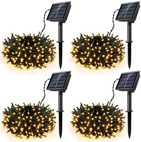 SINGCHUNGTE [4 Stück] Solar Lichterkette Außen 12M, 400LEDs Lichterketten Aussen, IP65 Wasserdicht Solarlichterkette Beleuchtung Deko für Garten, Terrasse, Yard, Haus, Hochzeit(Warmweiß)