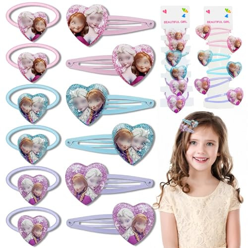 Prinzessin Haarspangen Mädchen Haarschmuck Set- Niedlich Eiskönigin Haarclips mit Elastische Haarring Cartoon Kinder Haarschleifen Haarnadeln Hair Clip Accessoires Geschenke für Mädchen Baby