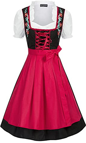 SCARLET DARKNESS Oktoberfest Outfit Bavarian Fancy Dress Beer Festival German Bavarian Women Dirndl Dresses Red XL