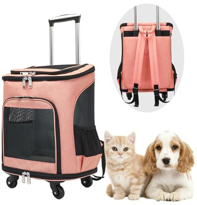Sac à dos à roulettes pour chien et chat - Jusqu'à 10 kg - Chariot de transport léger pour chiots et animaux de compagnie - Orange