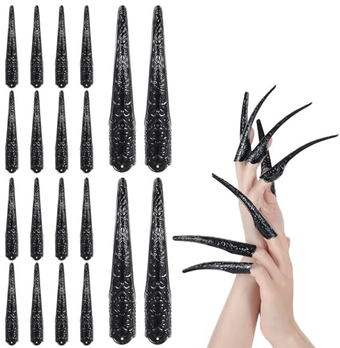 Amabro Lot de 20 Griffes articulées réglables pour Halloween, Extension de Bout des Ongles Fantaisie, Doigt de sorcière, Griffe de Chat, Accessoire Photo Amusant pour décorations de fête d'halloween