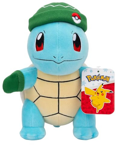 Pokémon PKW3671-20 cm Winter Plüsch - Schiggy mit Wintermütze, offizielles Plüsch
