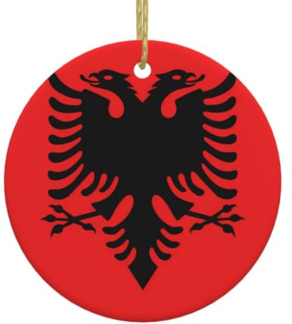 Christmas Round Hanging Ornament, Christmas Tree Decoration for Party Decoration and Xmas Day - Albanian Flag
