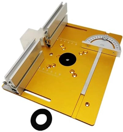 Mesa de fresadora Placa De Inserción De Mesa Enrutador, Fresadora De Madera, Máquina De Recorte, Herramienta Auxiliar Con Calibre De Inglete Para motores, máquinas de grabado y recorte, banco(Gold)