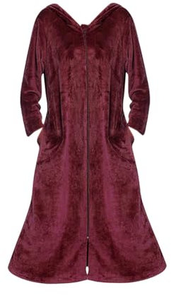 Generico Accappatoio Donna Vestaglia di Flanella da Donna Vestaglie con Cerniera Frontale Accappatoio a Figura Intera Vestaglie in Pile di Flanella Vestaglia Calda Invernale Vestaglia (Red, XL)