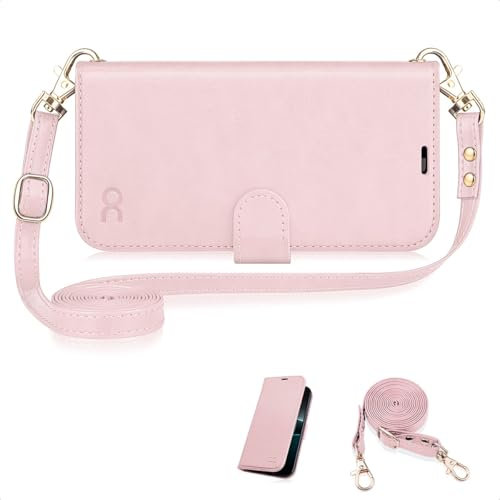 OCASE Kompatibel für Galaxy S24 FE Hülle mit Handykette, Band Längenverstellbar, Handyhülle zum Umhängen, Lederhülle mit Kordel Schnur abnehmbar in Pink