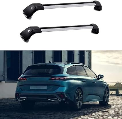 RUIHAHA 2 Stück Auto Querträger Dachträger für Peugeot 308 SW 5 Dr 2021 2022 2023 Skiträger für Dachträger Dachreling Relingträger Dachgepäckträger,C-Silver Black
