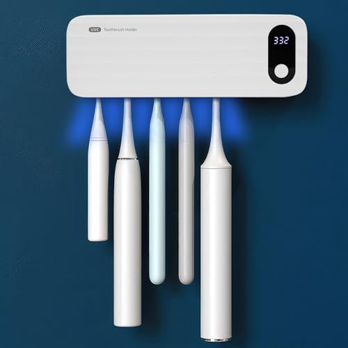 UNISOPH UV-Zahnbürsten-Desinfektionsmittel, antibakteriell, 5-fach, Timer-Funktion, 2000 mAh, wiederaufladbar, kabellos, wandmontiert, weiß