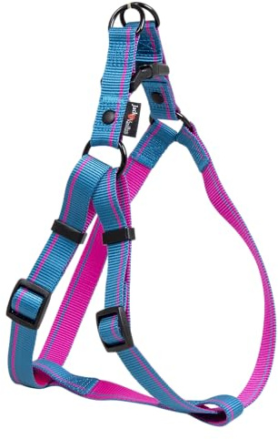 JACK AND VANILLA, ergonomisches, verstellbares Hundegeschirr, langlebig und leicht, ideal zum Spazierengehen und Wandern, blau gestreiftes Design, Größe M 20 x 45 – 66 cm, Streifenmodell
