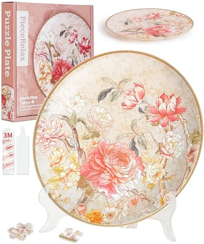 PieceRelax 3D Puzzle Plate 124 Pieces - Peony Blossom Elegance, Decorative Jigsaw for Home & Gift [PL1008]