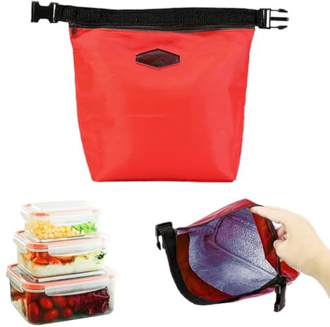 Insulated Lunch Bags Leakproof Small Cooler Bag with Buckle Clasp & Handle Waterproof Thermal Bag Portable Cool Bag Keep Foods Warm/Cool for 2-4 Hours for School Picnic Travel Red.