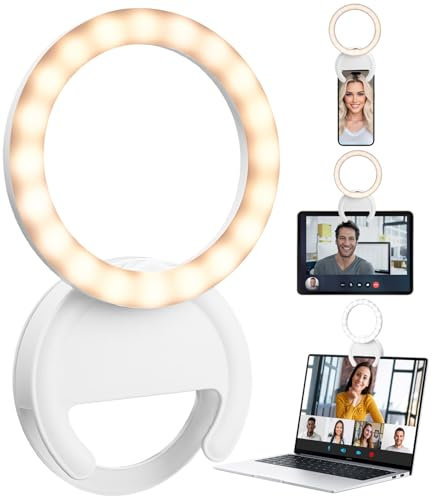 Aro de Luz para Movil Blanco,La Temperatura de Color se Puede Ajustar en 3000k - 7000k, el Brillo en la Quinta Marcha se Puede Ajustar, Adecuado para Selfies, Computadoras Portátiles/Tabletas