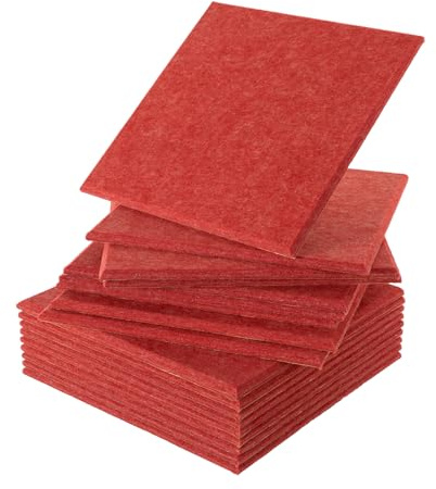 18 Stück Akustikpaneele, 9mm Dicke Akustikschaumstoff Schallabsorber 30cm x 30cm Akustikschaumplatten Schallschutz für Studio, Büro, Wand (Rot)