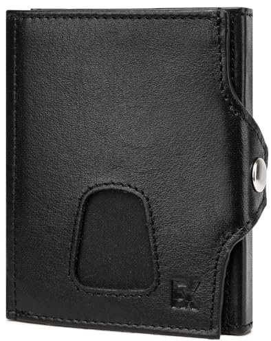 FOMAX Mini Geldbörse Slim Wallet mit RFID-Schutz - Geldbörse aus echtem Leder, Geldbeutel Mit Münzfach