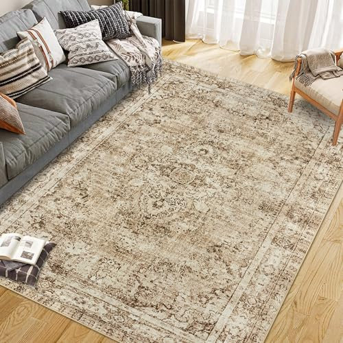 CIBTYHOH Kurzflor Bereich Teppich Wohnzimmer Boho Waschbarer Teppich Schlafzimmer 80 * 150cm Vintage Carpet für Esszimmer Büro(Beige)