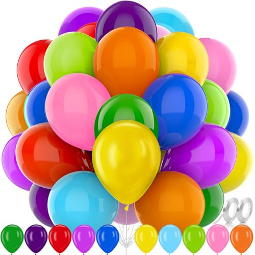 AhfuLife 100 Stück Luftballons Geburtstag, 10 Farben Helium Luftballons Bunt Premium, Ballon Girlande für Faschings, Klassenzimmer, Hochzeit, Garten, Geburtstagsfeier, Abschlussball Deko