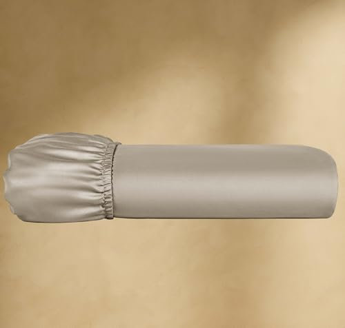 Seralino Bio Spannbettlaken 180x200cm Baumwolle Beige Taupe | 100% Bio Baumwolle Leinentuch 180x200| besonders weiches Spannbetttuch 180x200| Spannbettlaken 180x200cm Boxspringbett (bis 30cm Steghöhe)
