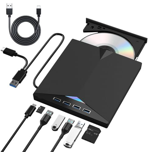 7 in 1 External Blu-ray Drive, DVD/BD Player Blu Ray Burner with USB 3.0 Type-C Portable Blu Ray Drive, Portable 3D CD DVD Burner Optical Bluray Drive for Laptop PC Desktop Windows 11 10 Mac OS