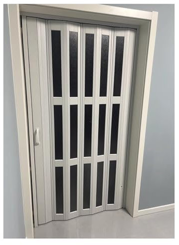 Porta A Soffietto Interna In PVC Personalizzabile Con Vetro Acrilico Trasparente, Pannello Divisorio For Porta Scorrevole A Soffietto For Bagno, Cucina, Balcone, Con Ferramenta Completa(80x210cm/31.5x