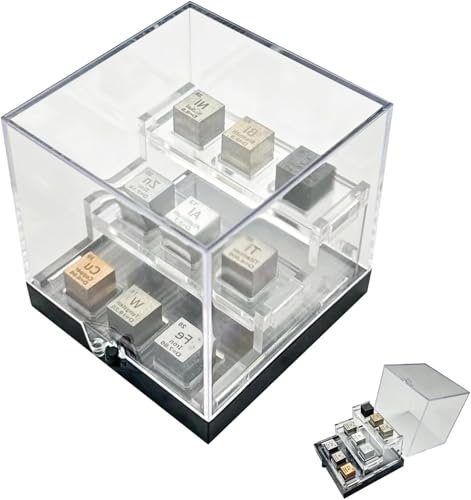 HOMOSTARRY Elementwürfel-Set, 9-teilig, mit 3-stöckigem Acryl-Display-Ständer, 10 mm, periodisches Element, Würfel-Sammlung, Geschenk für Studenten, Lehrer, Wissenschaft, Chemie, Liebhaber