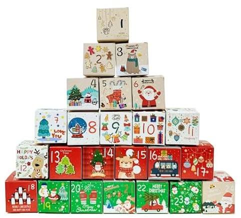 HERZWILD Adventskalender zum Befüllen Box 24 Adventskalender Schachteln Weihnachtskalender Geschenkboxen Karton zum Aufstellen Weihnachten Deko Kästchen (A)