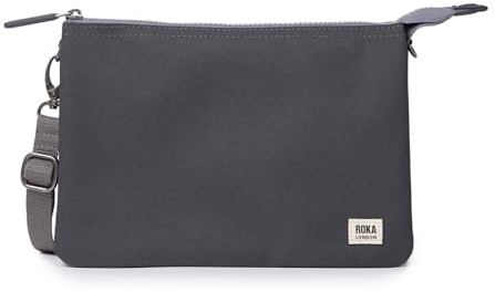 ROKA London The Carnaby XL Slim Crossbody Bag | Recycled Canvas, 3 Compartments, Chunky Zip, Removable Adjustable Strap, for Phone, Wallet, Keys