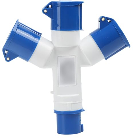 Electric Hook up for Camping, 16 Amp Socket Waterproof Bass 32/16amp Splitter Industrial 3 Way Caravan Electric Adapter for Caravans & Motorhomes, Camping Hook Up