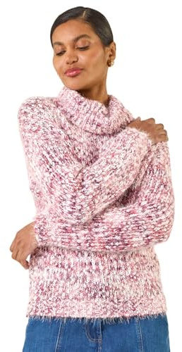 Roman Originals Fluffy Yarn Jumper for Women UK Ladies Thick Sweater Warm Cosy Chunky Knitted Pullover Winter Furry Casual Smart Textured Everyday Cuddly Soft Knitwear - Pink Blanc - Size 14