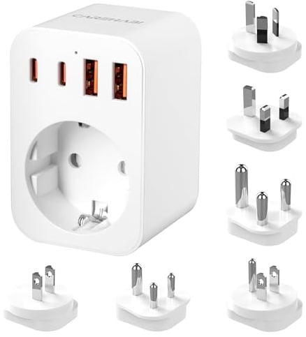 Adaptador Enchufe Universal, Adaptador Universal Enchufe Viaje con USB-A/Tipo C, Enchufe USB Tipo G/B/I/A/M/D Adaptador de Enchufe para UK/US/Australia/Japón