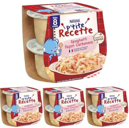 NESTLÉ BÉBÉ - P'TITE RECETTE - SPAGHETTI FAÇON CARBONARA - DÈS 8 MOIS - PACK DE 2X200G (Lot de 4)