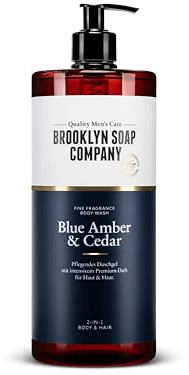 Brooklyn Soap Company Duschgel für Männer - Blue Amber & Cedar | 1 Liter Body Wash - 2-in-1 Duschgel für Herren für Haut und Haare - Shower Gel