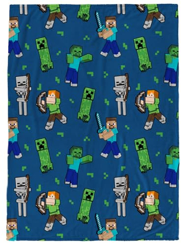 Jay Franco Kids Minecraft Plüsch-Decke – 130 x 150 cm Weiche und kuschelige Fleecedecke für Schlafzimmer und Sofa, offiziell Lizenziertes Produkt, blau