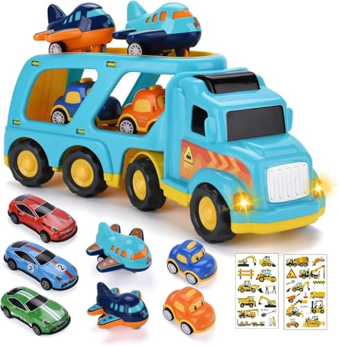 TOSUTO Jouet Garage Voiture pour Enfants,Jeu de véhicules pour Enfants avec Son et lumière,5 en 1 Jouet de Camion pour Enfant,Véhicule de Transport,Éducatifs Cadeau pour 2-6 Ans Enfants Garçons Filles