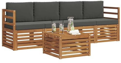 vidaXL Sofagarnituren 5 pcs Natur und Anthrazit Massivholz Akazie, Moderne, langlebige Garten-Sofagarnitur, sectionale Möbel für Patio, Terrasse, entspannte Sitzgelegenheit
