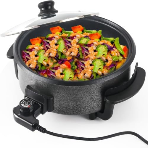 MeevrgR Large Electric Skillet 42CM, 1500W Non-Stick Frying Pan with Lid for Pizza Hot Pot, Precise Thermostat Kitchen Appliance Black(9 Cm Deep)