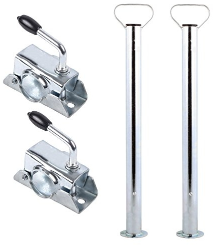 Abstellstütze mit Handgriff inkl. passender Klemmschellen 2er Set, 48mm, 700mm, 2 Kg, (H/B/T) 76 x 9 x 14 cm, verzinkter Stahl für PKW Anhänger