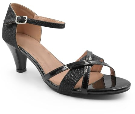 Fashion Thirsty Womens Diamante Low Heel Ladies Prom Bridal Wedding Shoes Evening Party Occasion Heeled Open Toe Strappy Dress Sandals Size Black Patent